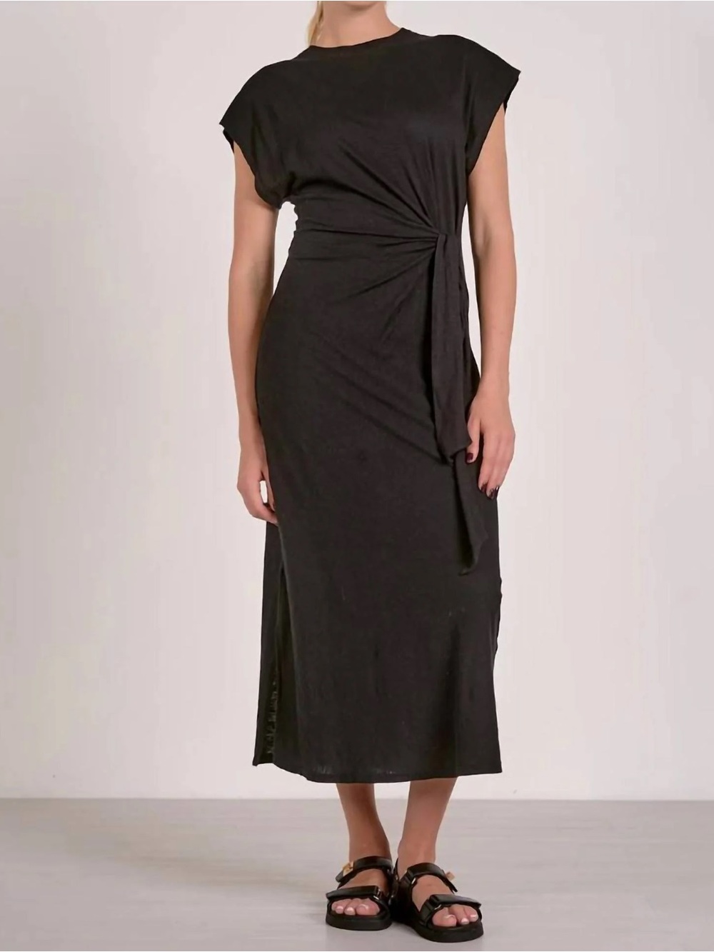 Elan cap sleeve side tie mini dress